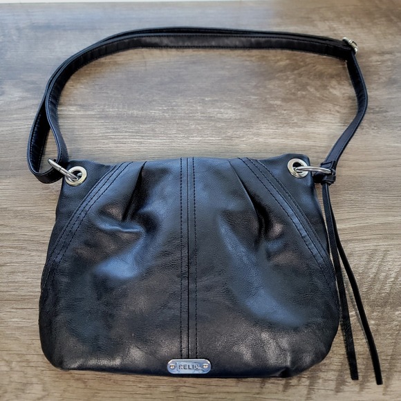 Vintage Relic Handbag Shoulder Bag Purse Black Vegan Leather Tassel Side Pockets - Picture 1 of 15
